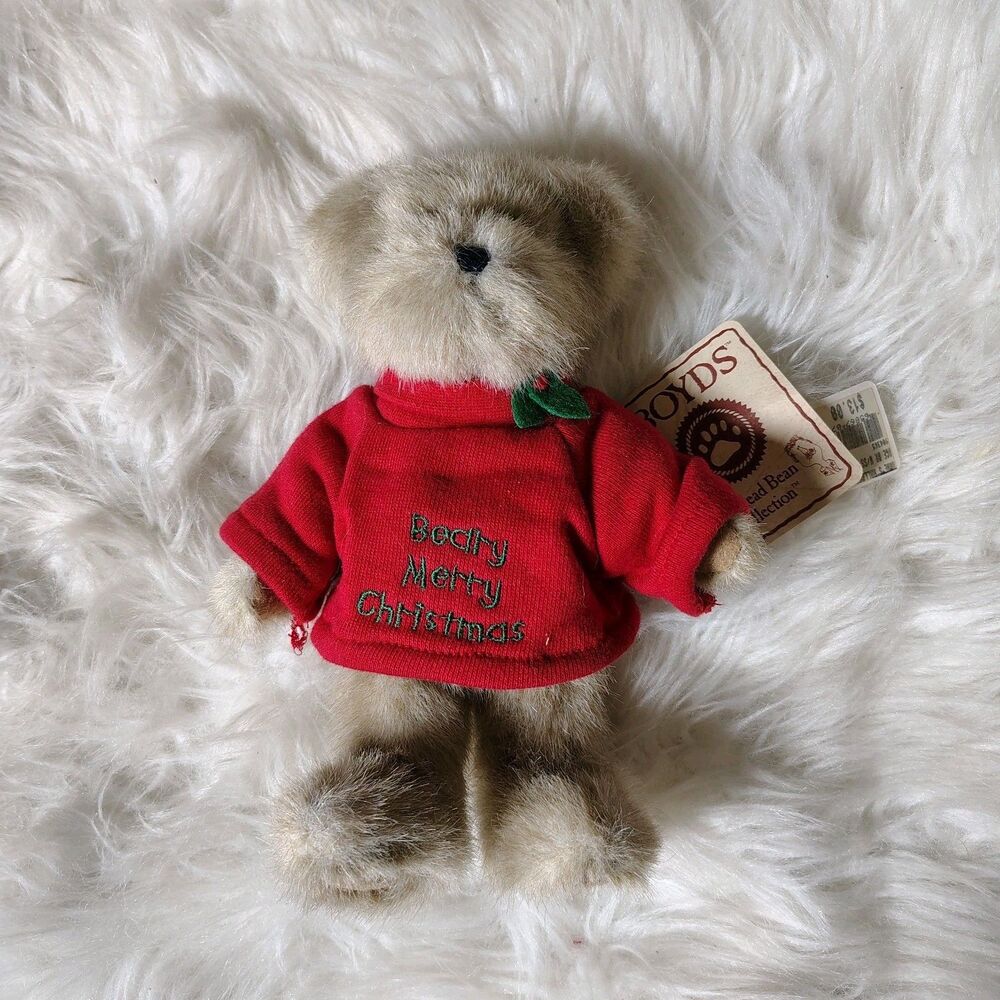 Boyds VTG  Plush Bear 9” Barry Christmas Bear With Merry Christmas Sweatshirt